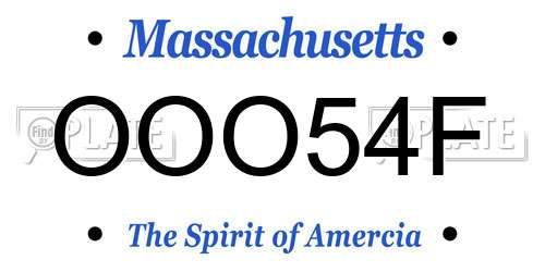 OOO54F Massachusetts License Plate