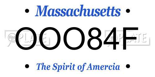 OOO84F Massachusetts License Plate