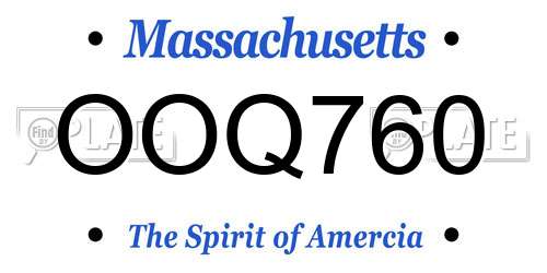 OOQ760 Massachusetts License Plate