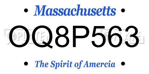 OQ8P563 Massachusetts License Plate