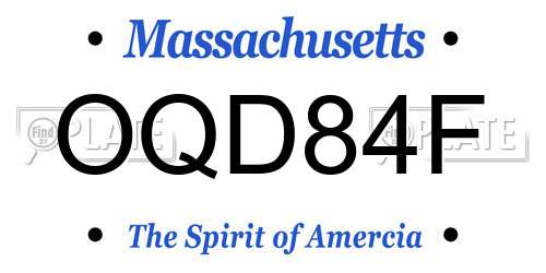 OQD84F Massachusetts License Plate