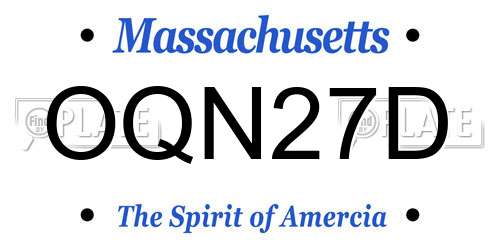 OQN27D Massachusetts License Plate