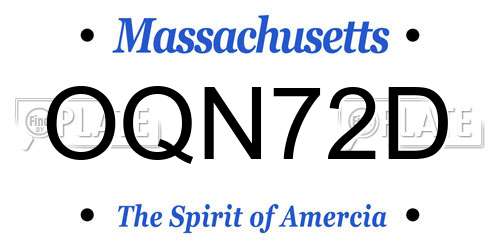 OQN72D Massachusetts License Plate