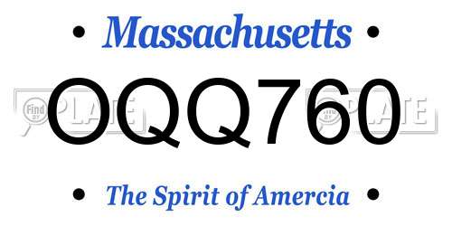 OQQ760 Massachusetts License Plate