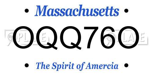 OQQ76O Massachusetts License Plate