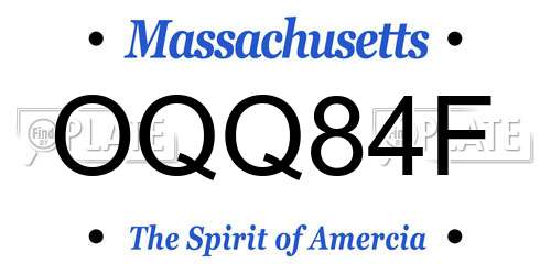 OQQ84F Massachusetts License Plate
