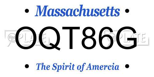 OQT86G Massachusetts License Plate