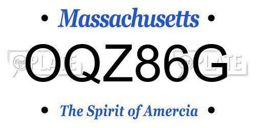 OQZ86G Massachusetts License Plate