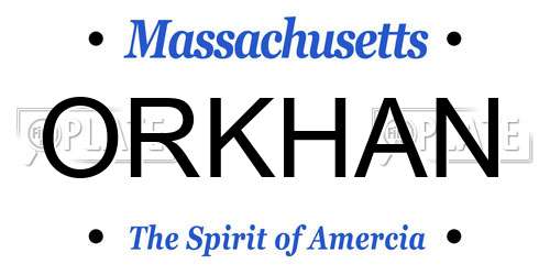 ORKHAN Massachusetts License Plate