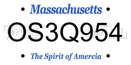 OS3Q954 Massachusetts License Plate