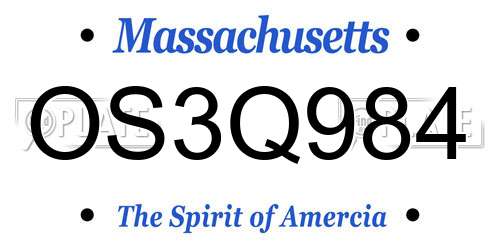 OS3Q984 Massachusetts License Plate