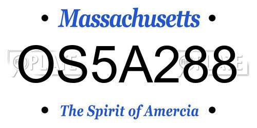 OS5A288 Massachusetts License Plate