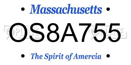 OS8A755 Massachusetts License Plate