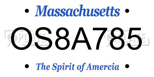 OS8A785 Massachusetts License Plate