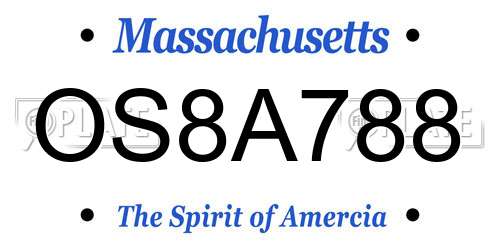 OS8A788 Massachusetts License Plate