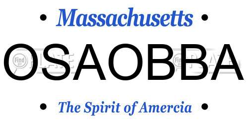 OSAOBBA Massachusetts License Plate