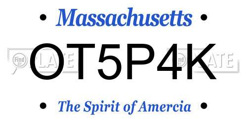 OT5P4K Massachusetts License Plate