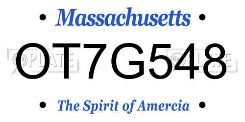 OT7G548 Massachusetts License Plate