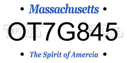 OT7G845 Massachusetts License Plate