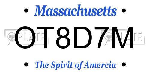 OT8D7M Massachusetts License Plate