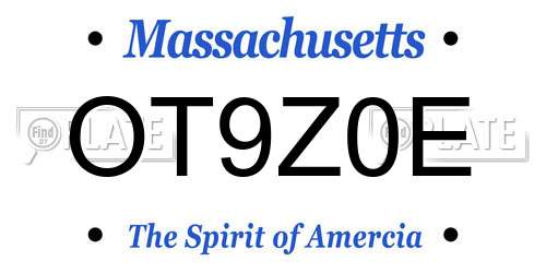 OT9Z0E Massachusetts License Plate