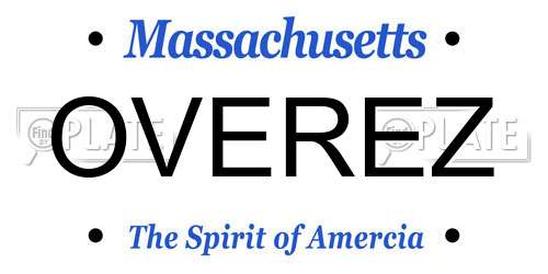 OVEREZ Massachusetts License Plate