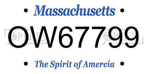 OW67799 Massachusetts License Plate