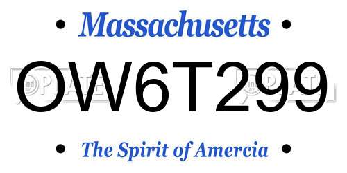 OW6T299 Massachusetts License Plate