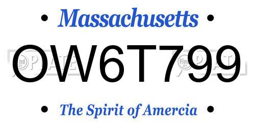 OW6T799 Massachusetts License Plate