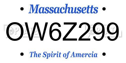 OW6Z299 Massachusetts License Plate