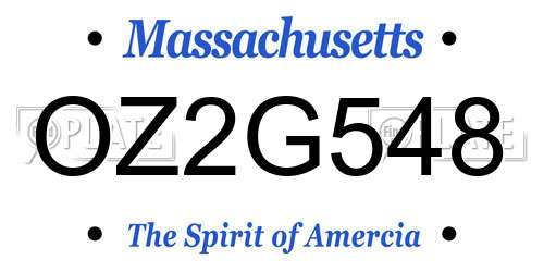 OZ2G548 Massachusetts License Plate