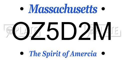 OZ5D2M Massachusetts License Plate