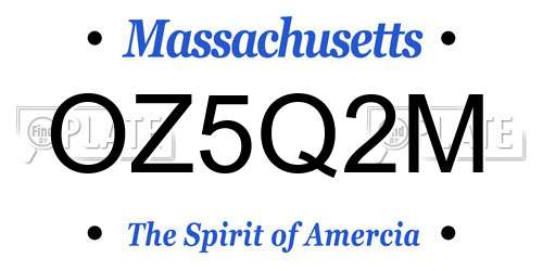 OZ5Q2M Massachusetts License Plate