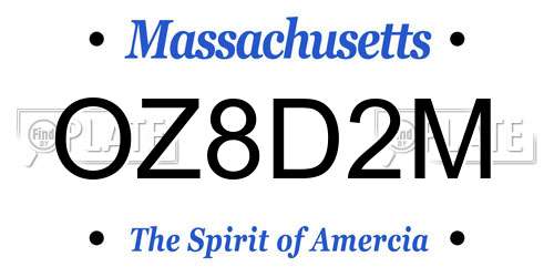 OZ8D2M Massachusetts License Plate