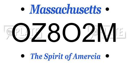 OZ8O2M Massachusetts License Plate
