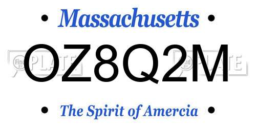 OZ8Q2M Massachusetts License Plate