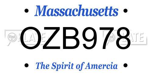 OZB978 Massachusetts License Plate