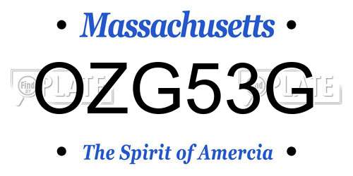OZG53G Massachusetts License Plate