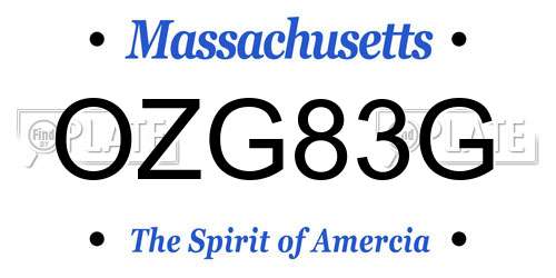OZG83G Massachusetts License Plate
