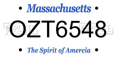 OZT6548 Massachusetts License Plate