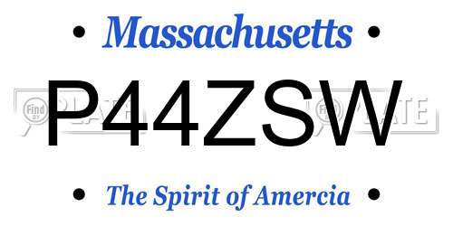 P44ZSW Massachusetts License Plate