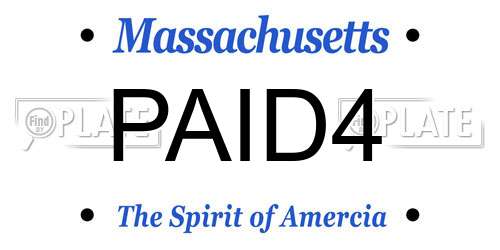 PAID4 Massachusetts License Plate