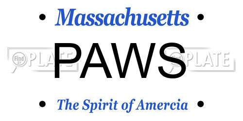 PAWS Massachusetts License Plate