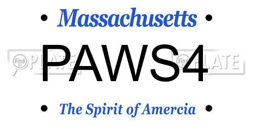 PAWS4 Massachusetts License Plate