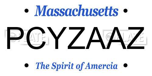 PCYZAAZ Massachusetts License Plate