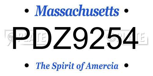 PDZ9254 Massachusetts License Plate
