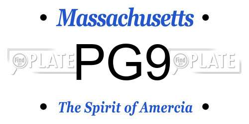 PG9 Massachusetts License Plate