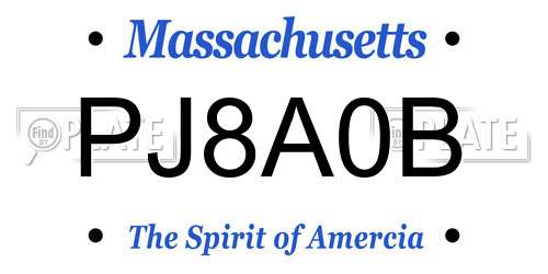 PJ8A0B Massachusetts License Plate