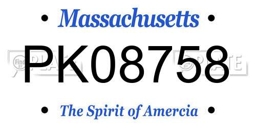 PK08758 Massachusetts License Plate