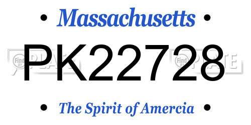PK22728 Massachusetts License Plate